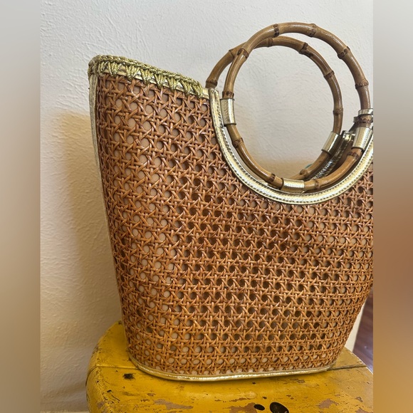Lilly Pulitzer Grotto Cane Wicker Tote Purse Woven Natural Beach - Picture 7 of 12